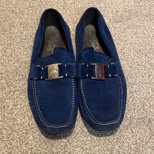 Salvatore Ferragamo Navy Suede Loafers